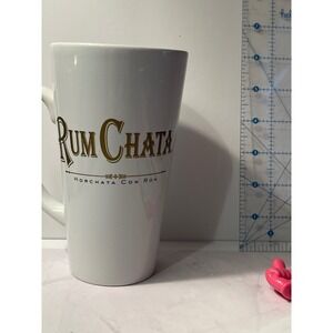 RumChata White Ceramic Coffee Mug Gold Logo Horchata Con Ron Tall Latte Cup 6in